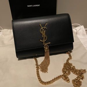 Authentic YSL Kate Black Gold Chain Crossbody Purse Bag